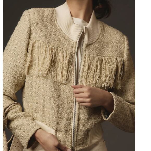 NWT MOTHER The Swisher Fringe Bomber Jacket - Medium - Picture 1 of 8